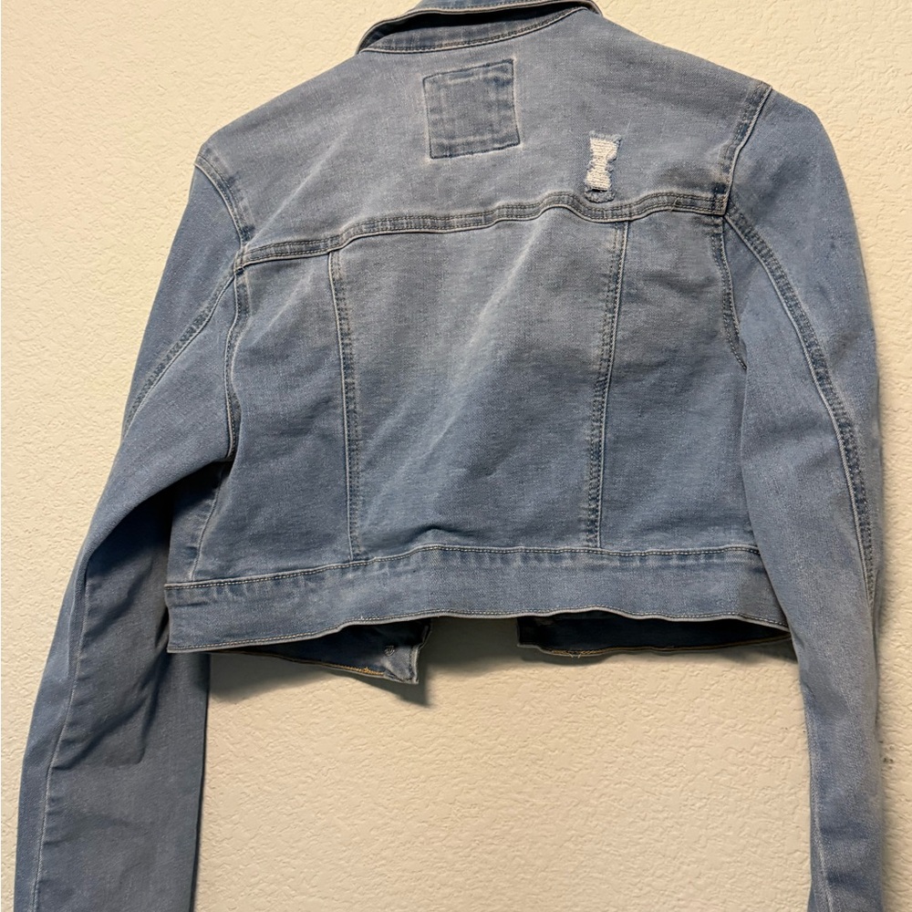 Light Blue Distressed Cropped Jacket - Picture 3 of 3
